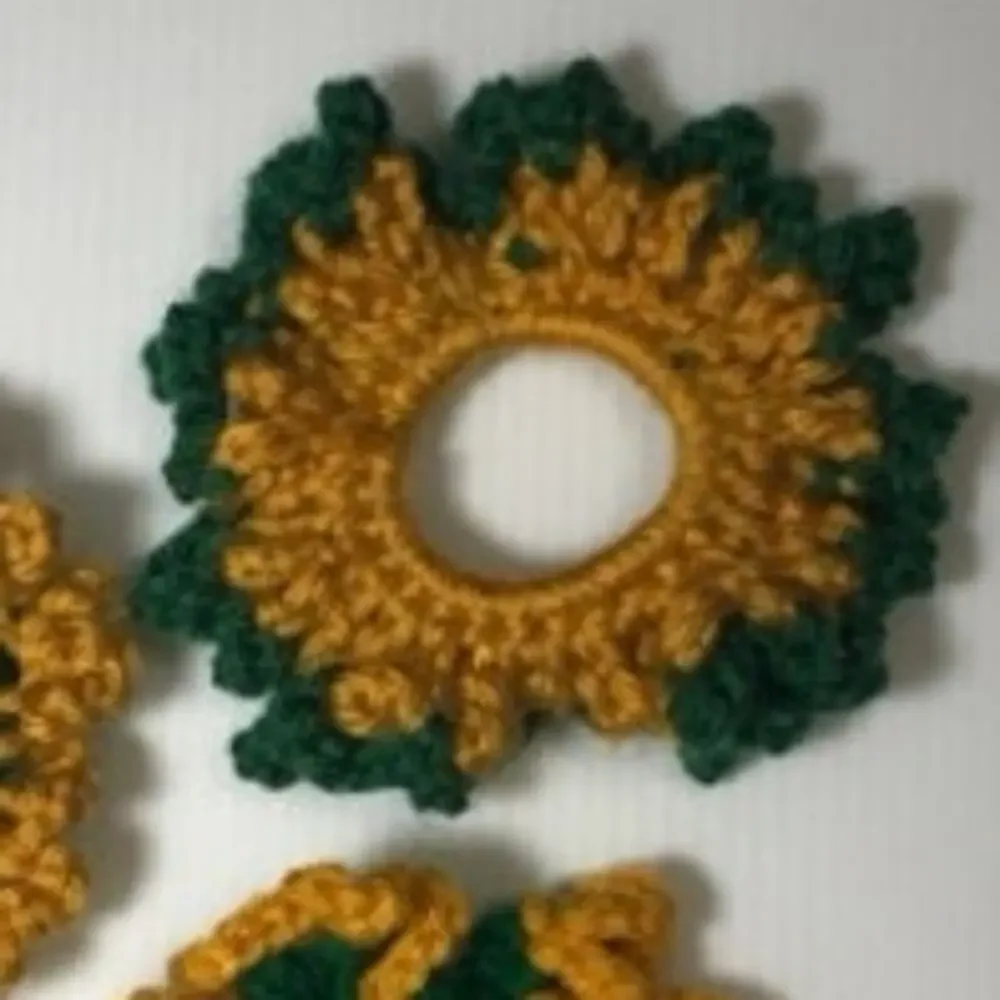 NWT Green Gold Handmade Crocheted Hair Scrunchie by Dawny Set of 3